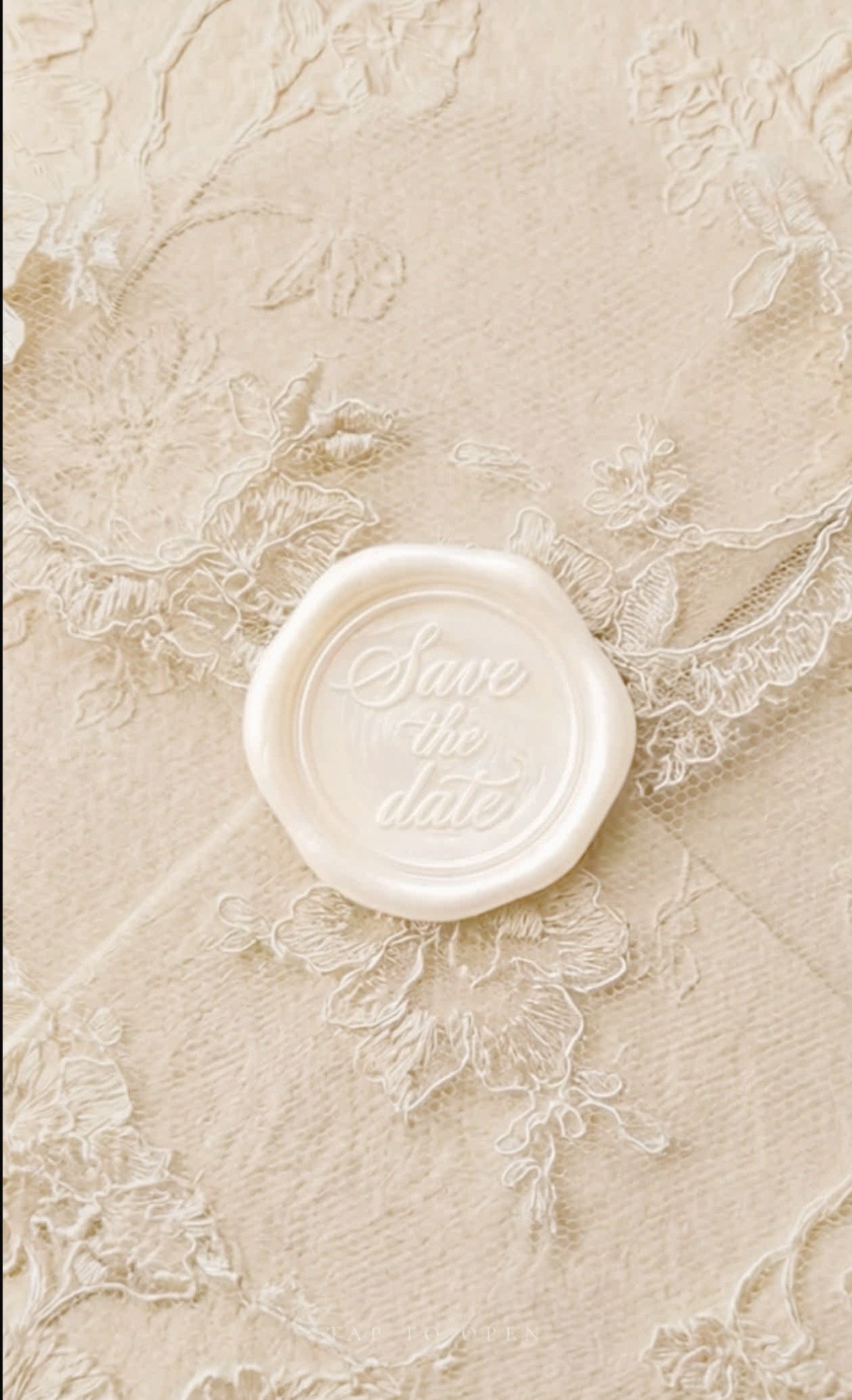 Save the date wax seal on lace